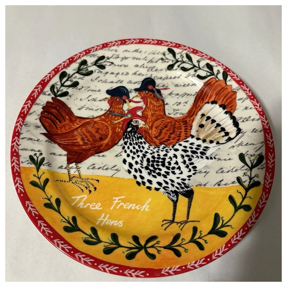 NIB Anthropologie Emily Maude 12 Days of Christmas 3 French Hens Dessert Plate